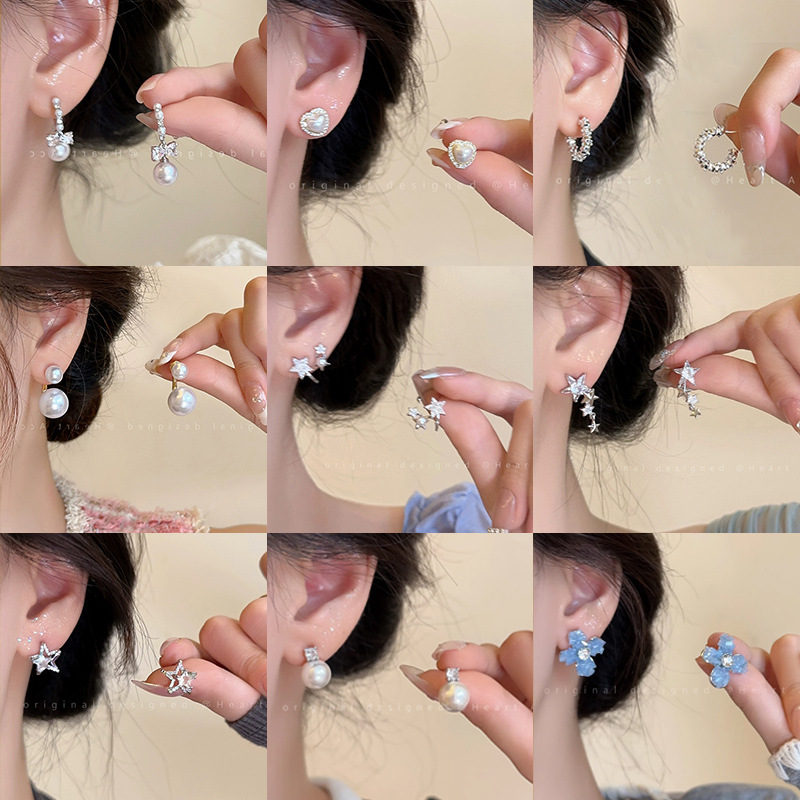S925 Silver Needle fashionable and high-end earrings, women's light luxury and versatile style, Zircon stud earrings, personalized and popular online celebrity earrings full figure