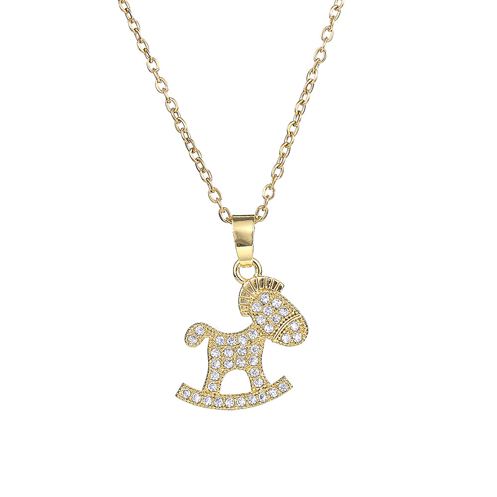 Cute design sense rocking rocking horse necklace, women's fashion, versatile, exquisite zircon collarbone chain, titanium steel jewelry wholesale Item Picture