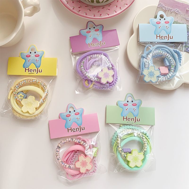 Colorful rubber band hair ties that won't damage women's hair, high-elasticity hair ties, sweet summer flower hair bands, simple and versatile hair accessories details Picture