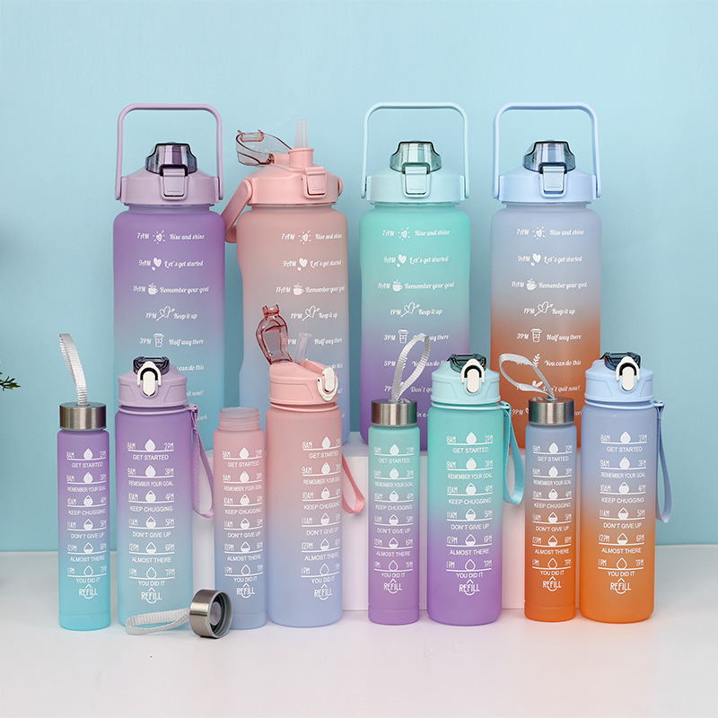 Cross-border exclusive large, medium and small sets of cups, gradient cup sets, large capacity 3-piece sets, plastic space cups, frosted mother and child cups details Picture