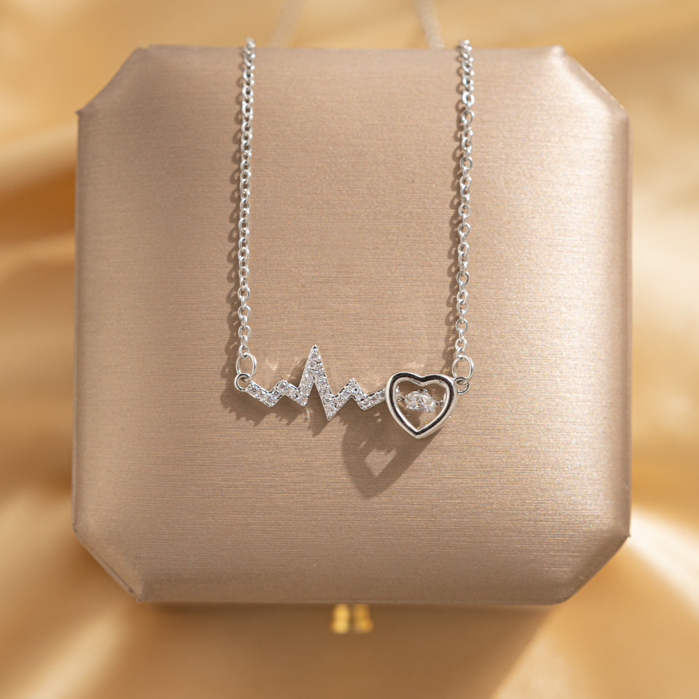 Fashionable and light luxury electrocardiogram dynamic heart-shaped titanium steel necklace for women, summer high-end and simple collarbone chain accessory wholesale Specification drawing