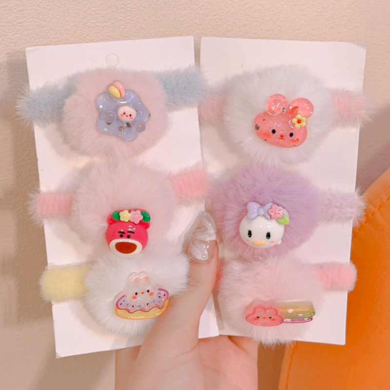Autumn and winter children's plush hair bands with high elasticity and thickening do not hurt hair. Soft and cute cartoon hair ties. Adorable baby ponytail hair accessories details Picture