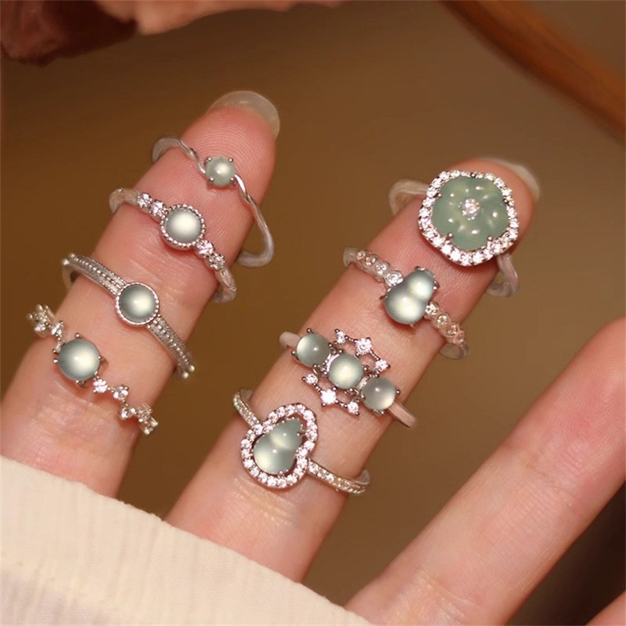 Ancient-style new Chinese style jade gourd ring for women, no color fading, niche design, light luxury and high-end feel, unique open ring full figure