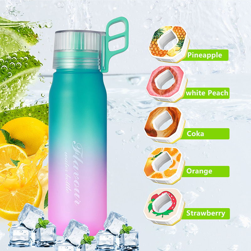 Cross-border bestseller Playful fruit-flavored water bottle, sugar-free and caloric extract fragrance straw, two-color gradient plastic water cup, PC scented cup Application Scenario