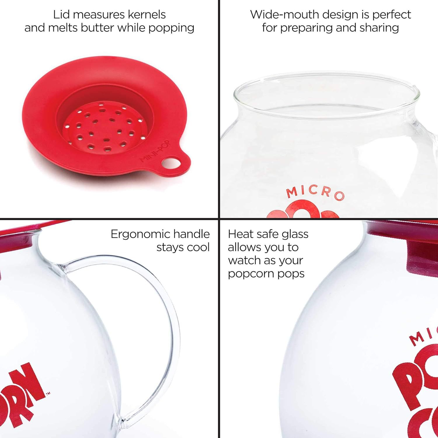 Household microwave Micro-Pop popcorn pot 1.5-liter, borosilicate glass with silicone lid, free of bisphenol A Application Scenario