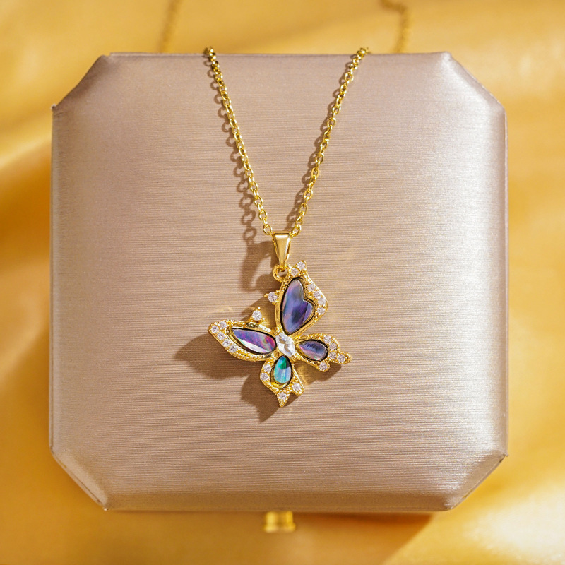 Colorful shell surface collection set, butterfly Moon Heart necklace, women's niche titanium steel versatile collarbone chain, popular online accessory details Picture