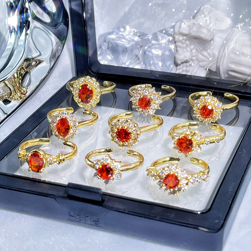 The retro court style, light luxury and high-end red diamond open ring is a unique and versatile female ring with a sweet, cool and fashionable style details Picture