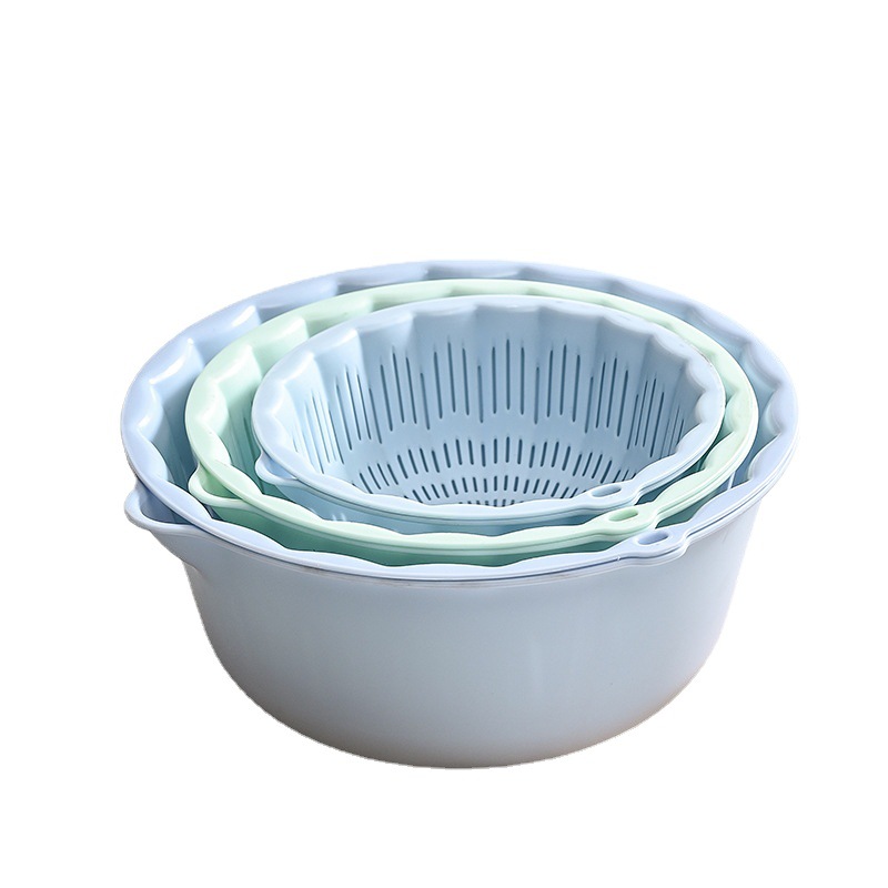 Thickened double-layer plastic vegetable washing basin, draining basket, kitchen wonder, multi-functional household fruit washing basket, fruit plate Item Picture