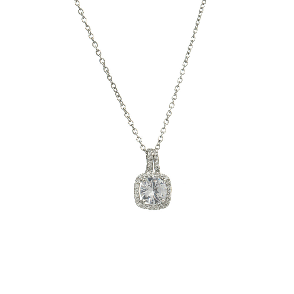 Light luxury and simple square diamond zirconia titanium steel necklace for women, silver fashion and niche style, versatile collarbone chain, a popular online accessory Item Picture