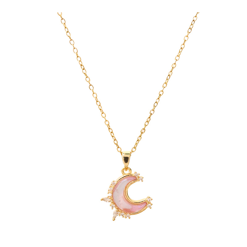 Fashionable and colorful design moon pendant titanium steel necklace for women, summer light luxury Internet celebrity collarbone chain, elegant full diamond accessory Item Picture