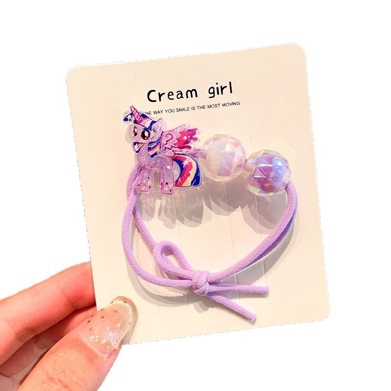 Diamond-cut cartoon My Little Pony with knotted rubber bands, cute headwear, hair bands, student hair accessories, high-elastic hair ties, girls Item Picture