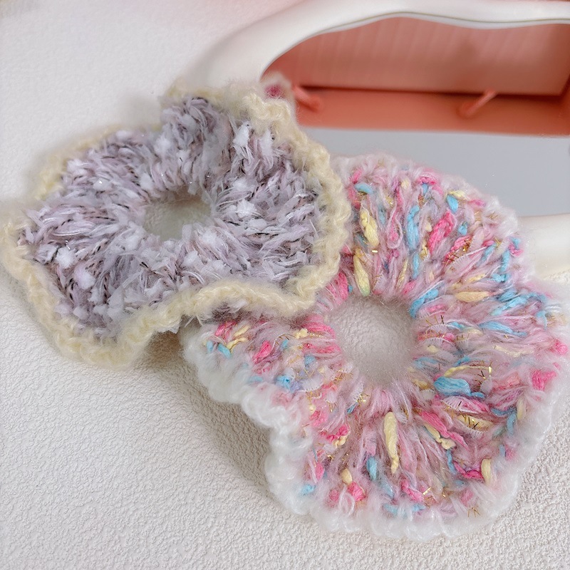 Original handcrafted hair accessories, knitted hand-mixed thread hair ropes, woolen hair bands, large intestine rings, woven leather bands, plush headwear and hair ropes Specification drawing