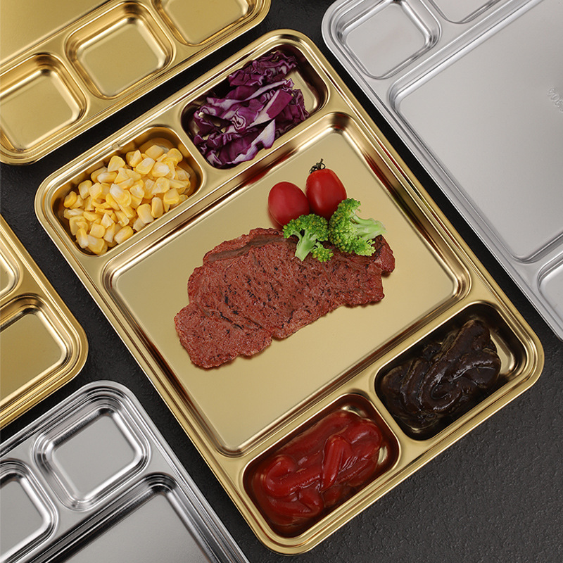 Korean barbecue restaurant's dipping sauce plate is an integrated stainless steel barbecue skewer plate with four or five compartments for sauce details Picture
