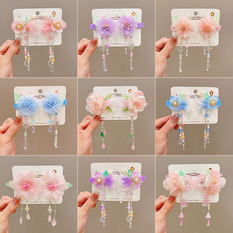 Children's ancient-style Hanfu headwear, baby flower tassel hair clips, Chinese-style little girl hair clips, ancient-style girls' hair accessories full figure