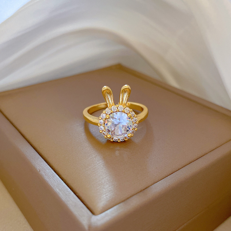 【 Real Gold 】 Rabbit Super Flash Zircon Ring with Adjustable opening, simple jewelry, Japanese-style ring couple rings Specification drawing