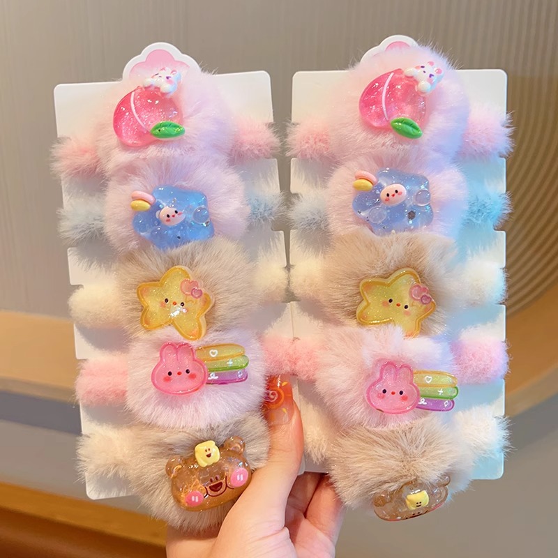 Children's plush hair bands for autumn and winter, cute girls, high-elasticity hair ties, baby hair ties, ponytail hair ties, and rubber bands details Picture