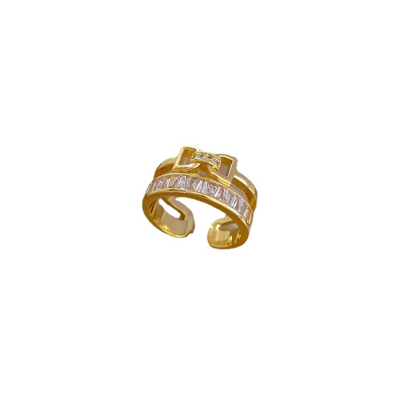 【 Real gold electroplating 】 Open bow, women's fashion, slightly inlaid, light luxury ring, index finger ring, the same style as Internet celebrities, cold style Item Picture