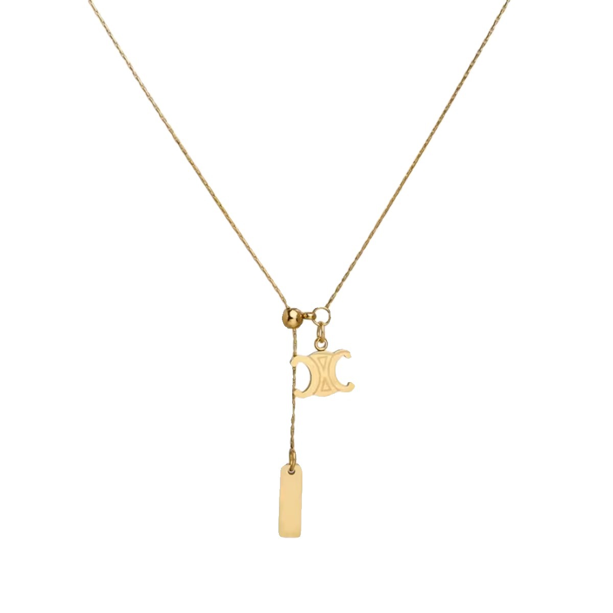 Letter C-shaped pendant necklace for women's autumn and winter, light luxury pull-out style sweater chain, titanium steel non-fading sweatshirt chain Item Picture