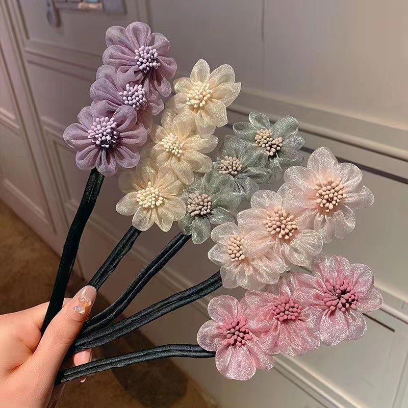 Ougensha flower hairpin, bun headwear, versatile and fluffy flower bud hair, a lazy girl's hair styling tool, hairpin full figure