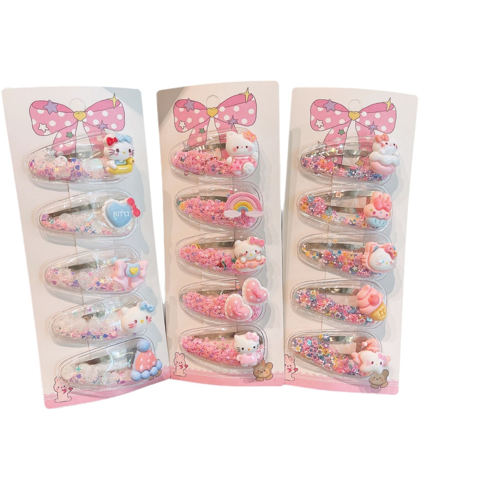 Children's flowing sand hair clips, cute little girl cartoon cat hair clips, Sanli student hair clips, wholesale clips at a stall Item Picture