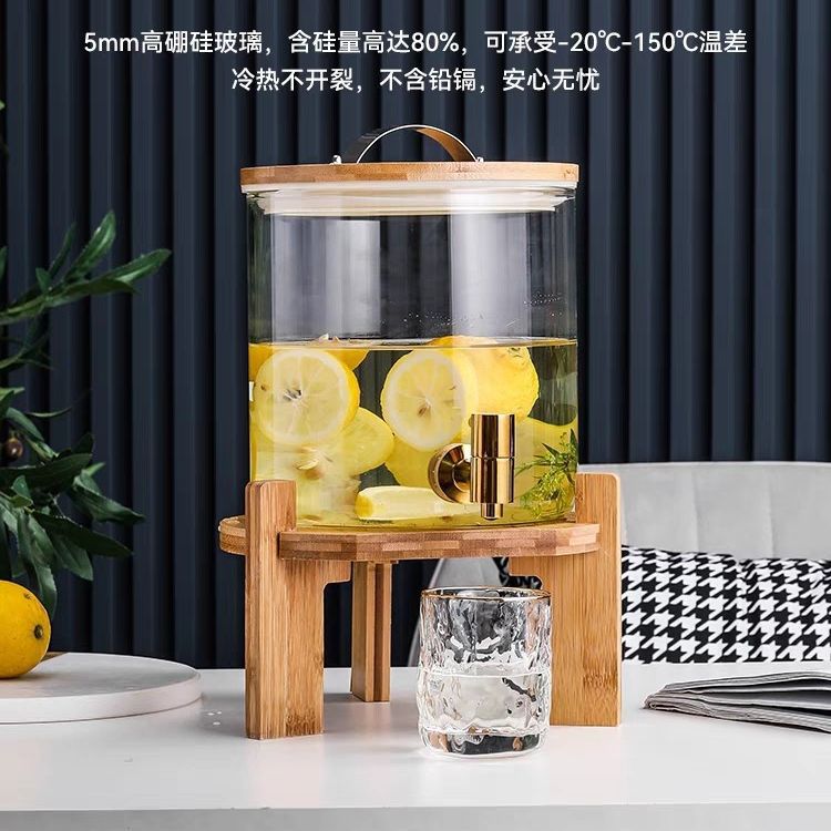 High-temperature resistant glass wine bottles with faucets, self-service commercial beverage buckets, cold water juice cans, cola and beer buckets, containers details Picture