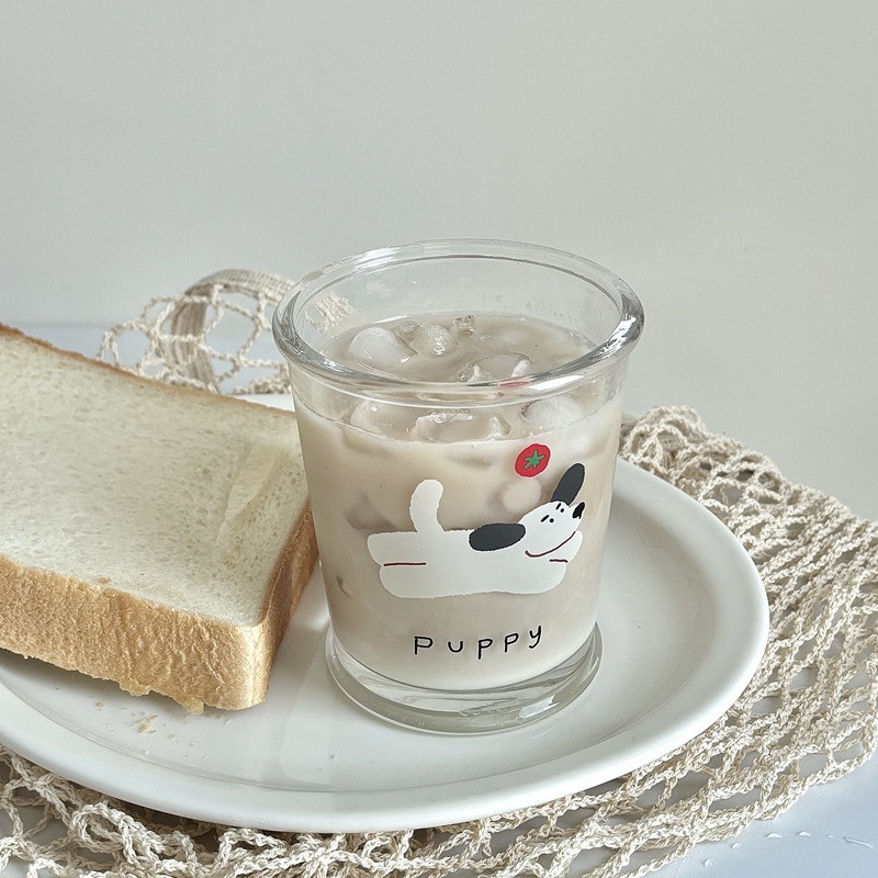Homemade running dog glass cups, cold brew coffee cups, couple water cups, breakfast cups, milk cups, household water cups details Picture