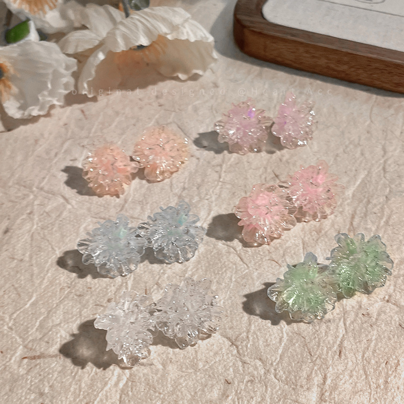 Summer ice-transparent colorful flower earrings, a cool and sweet, niche design for women, and forest-themed high-end earrings details Picture