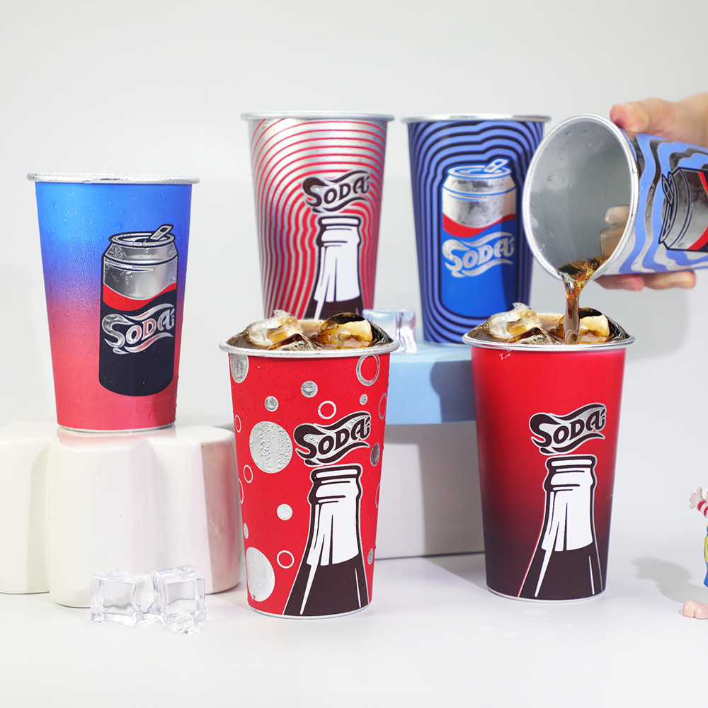 Factory direct sales of roll-edge aluminum cups, cola and Sprite soda cups that change color when cold, color-changing aluminum cups in stock Specification drawing
