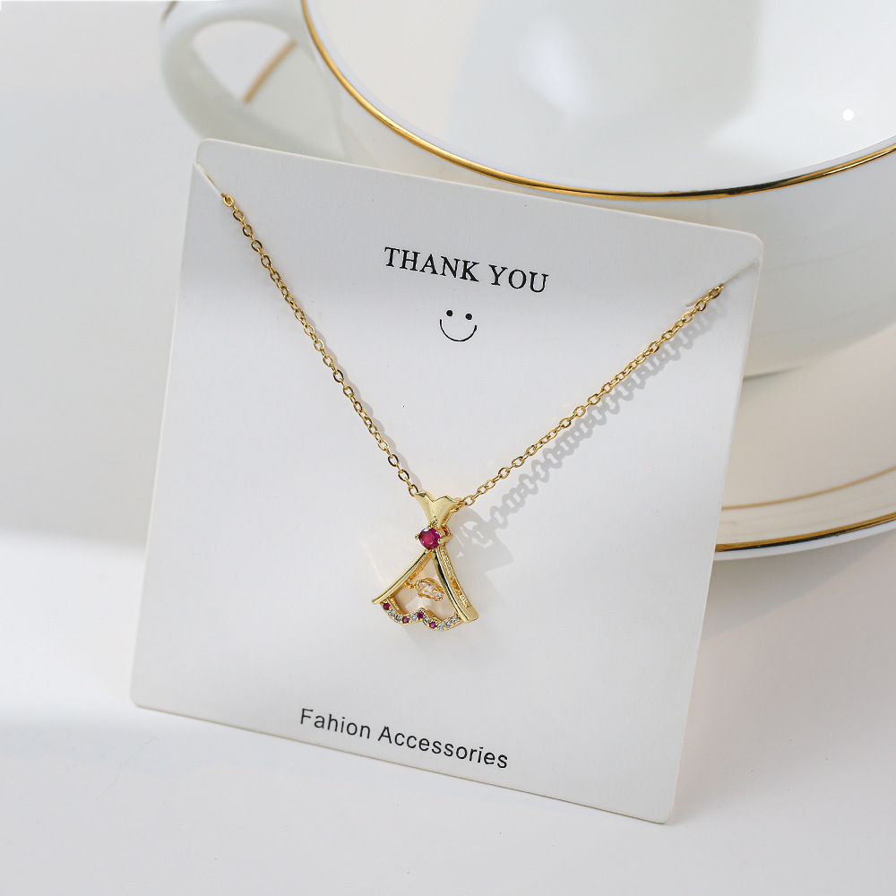 Korean InS-style little dress, lively necklace, women's niche design sense, rose red zircon pendant, stylish and trendy collarbone chain Application Scenario