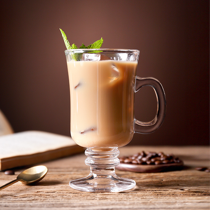 Lizun Creative Irish coffee cup, tall milk tea hot drink cup, transparent glass juice cup, can be printed with LOGO details Picture
