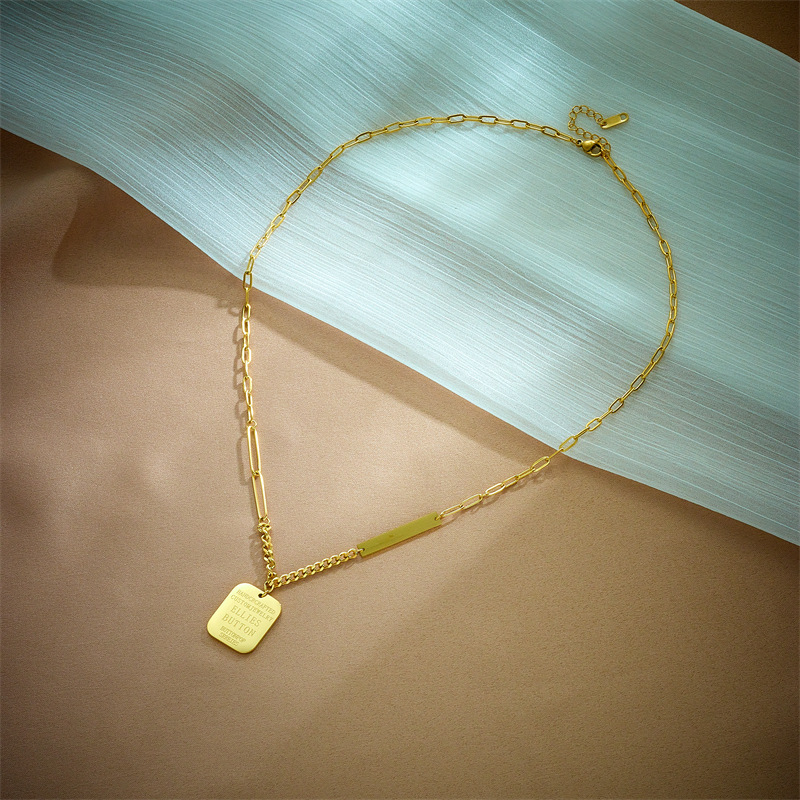 European and American fashion, niche, light luxury, high-end and simple square brand letter pendant, irregular chain metal cold style necklace details Picture