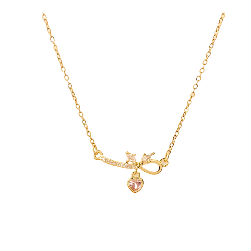 Exquisite and light luxury bow zircon heart titanium steel necklace, a versatile, niche and high-end collarbone chain fashion accessory for women Item Picture