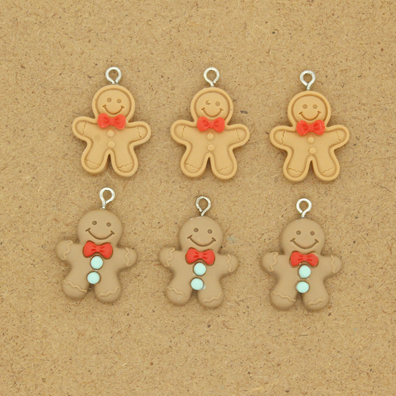 Christmas gingerbread man cartoon keychain accessories, diy bracelet materials, mobile phone chains, resin jewelry accessories wholesale details Picture