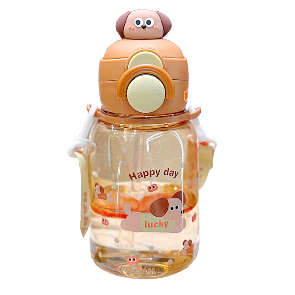 New cute children's plastic cups, adorable cartoon dolls, double-drinking straw cups, portable and anti-drop student slanting water cups Item Picture