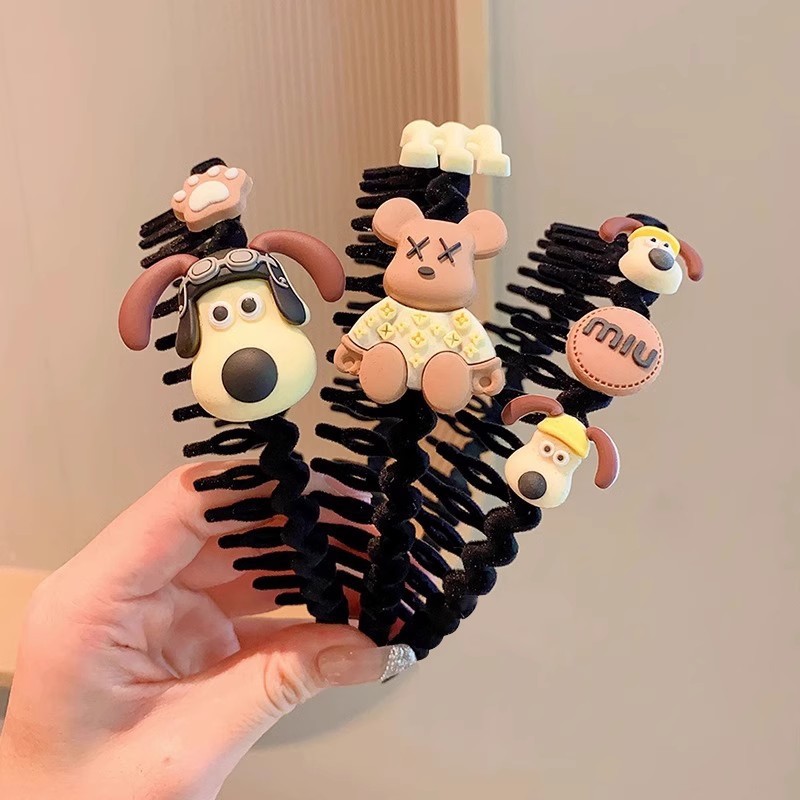 Children's milk coffee cartoon plush hairband, cute headband for girls, no headband, little girl princess headwear, broken hairpin comb Specification drawing