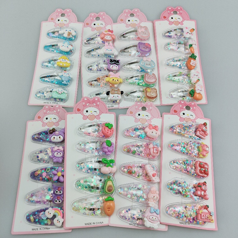 Sanrio flowing sand hair clips for children, Kuromi Girls' bangs and broken hair clips, sweet little clips for girls details Picture