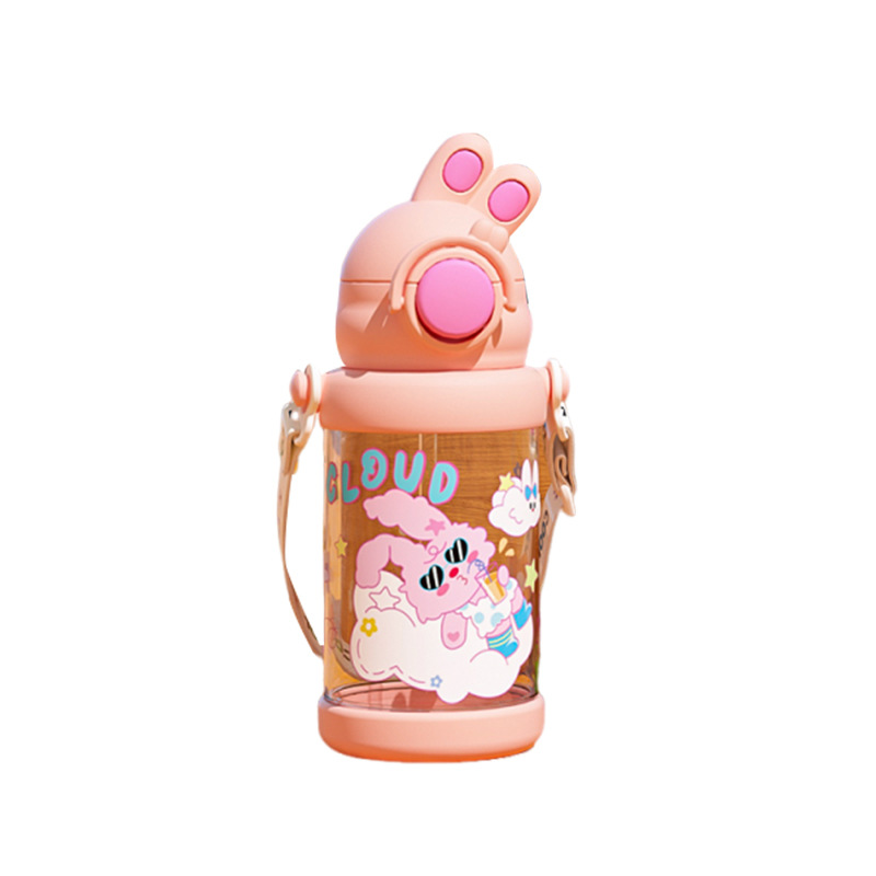 Summer new cartoon children's plastic cup, cute and adorable girls' water cup, outdoor portable large-capacity high-temperature resistant straw cup Item Picture