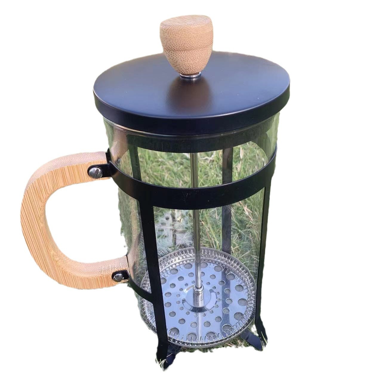 Spray-painted bamboo and wood press, cross-border tea maker, filter press, American coffee maker, household hand-made milk foam, heat-resistant Item Picture