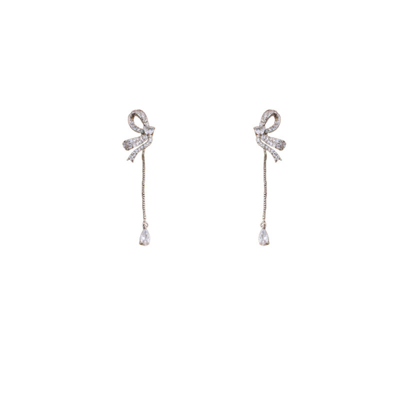 Bow water drop tassel earrings for women 2024 bestsellers, exquisite zircon stud earrings, elegant and trendy high-end earrings Item Picture