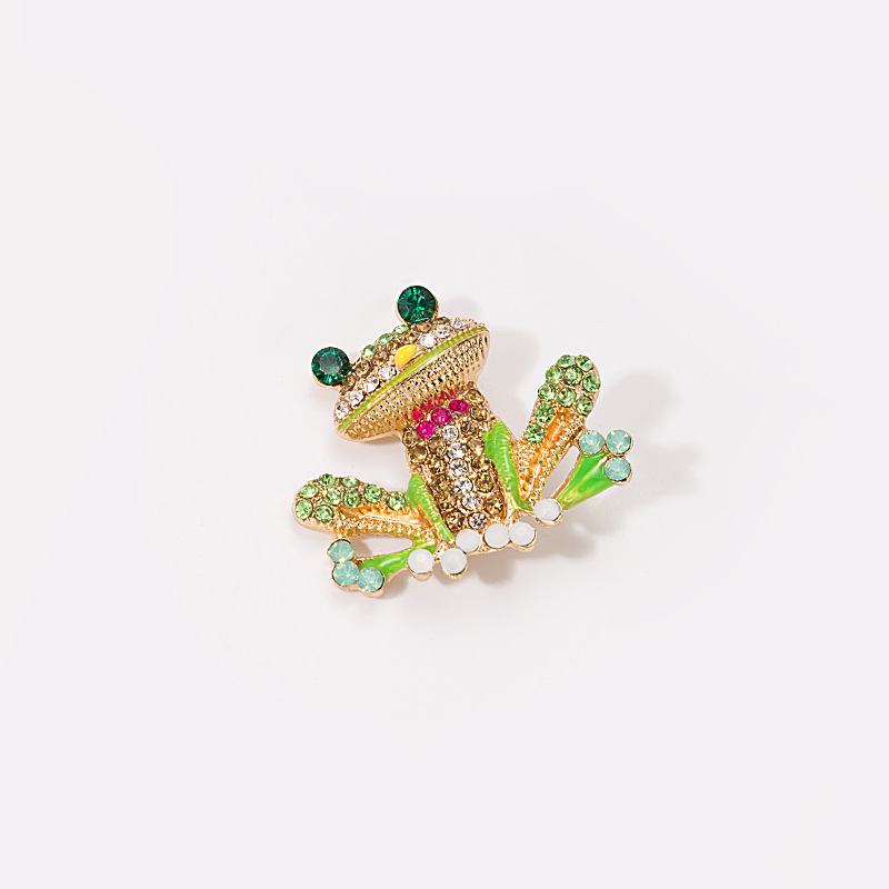 European and American creative and personalized cartoon alloy diamond-encrusted frog brooch, a new cross-border fashion animal collar brooch Item Picture