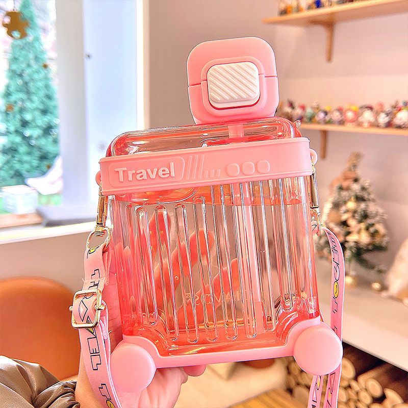Creative plastic cup suitcases, creative high appearance level water cups, ins outdoor portable children's fun straw cups wholesale Application Scenario