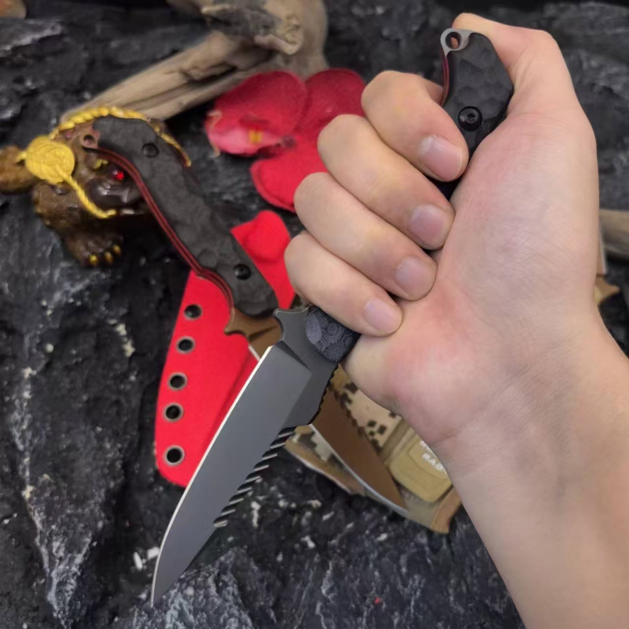New outdoor small straight knife, high-hardness adventure wilderness survival straight knife, household daily fruit knife, multi-functional small knife Specification drawing