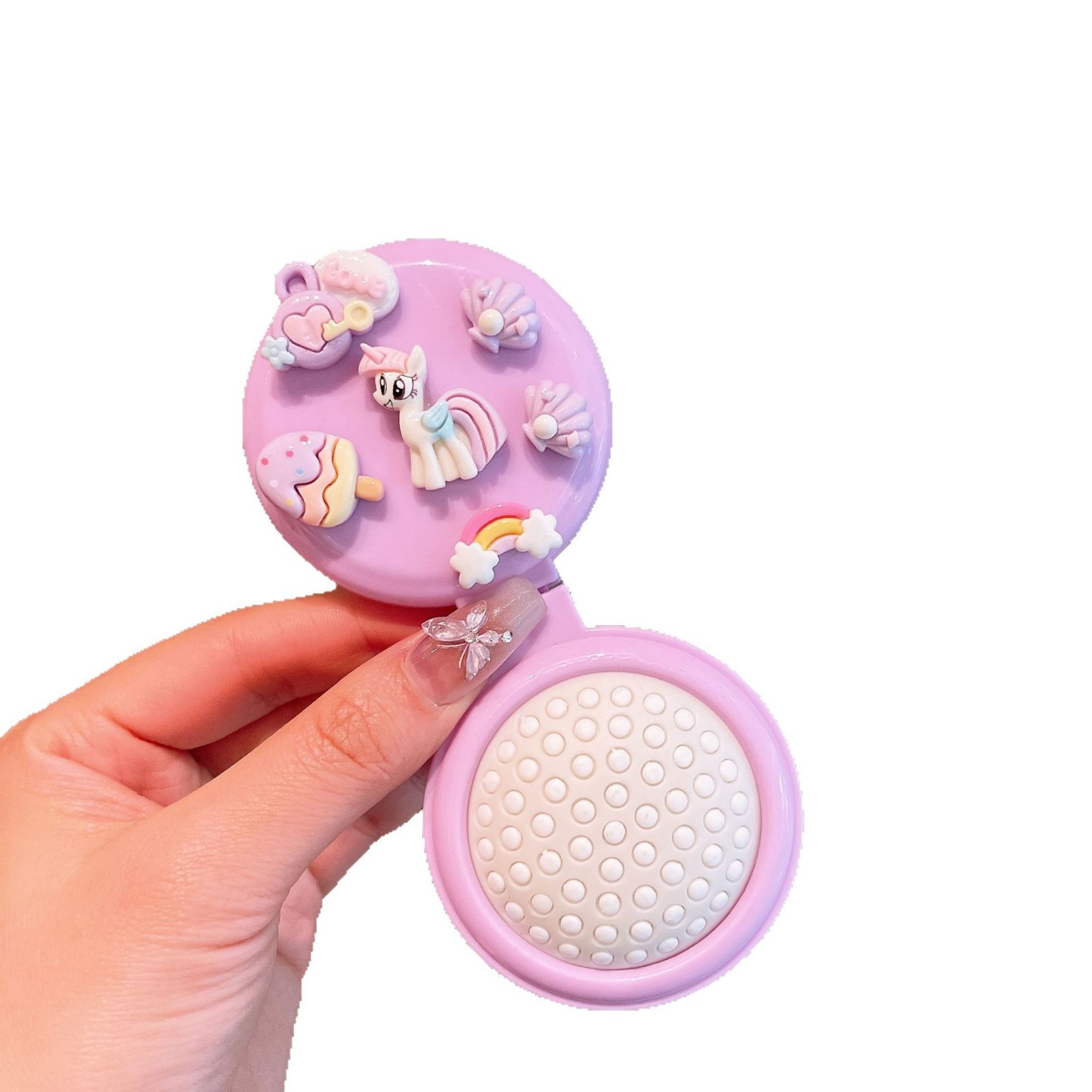 Cute cartoon mini folding comb for girls, portable air cushion comb, airbag massage comb and mirror all in one Item Picture