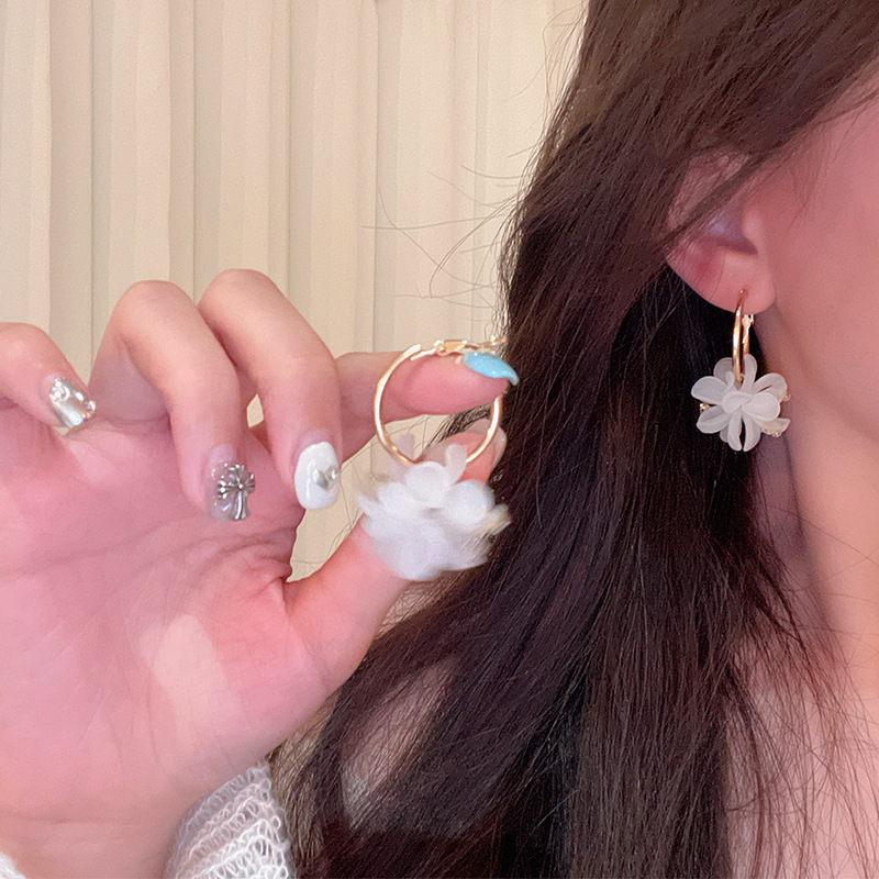 Super fairy-like white petal ball flower earrings for women, a new 2025 bestseller ear ring, unique and versatile, sweet and elegant earrings Application Scenario