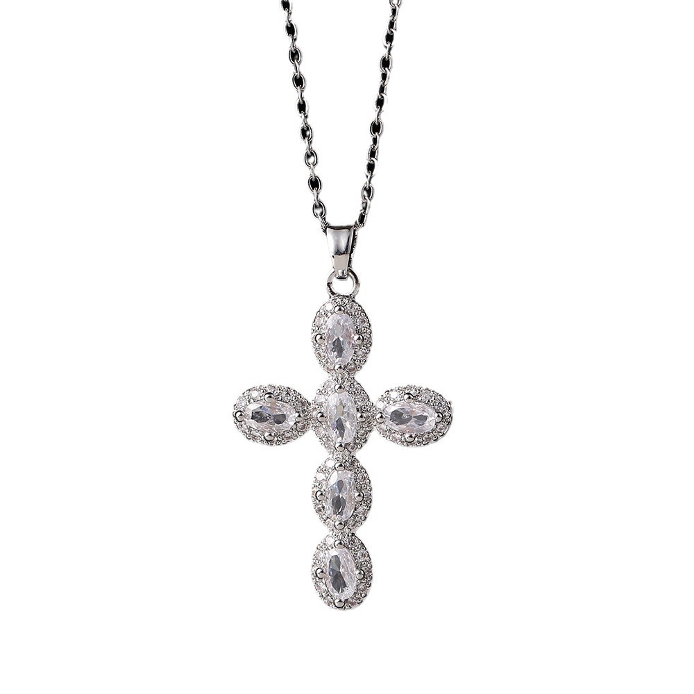 Fashionable and high-end accessories: copper-inlaid zircon pendant necklace, titanium steel cross collarbone chain, niche design, light luxury items Item Picture