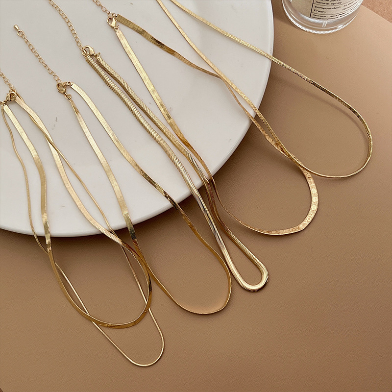 A double-layered necklace with a Japanese and Korean style, a unique and simple neckchain, a popular Instagram style, a niche snake bone chain, and a collarbone chain full figure
