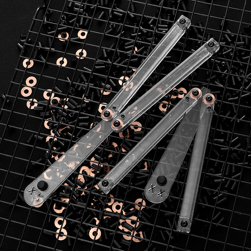 Yapi Workshop Transparent Butterfly Knife, uncut training knife, Folding knife, Swinging knife, Clown Smiling Face, Plastic pc squid Item Picture