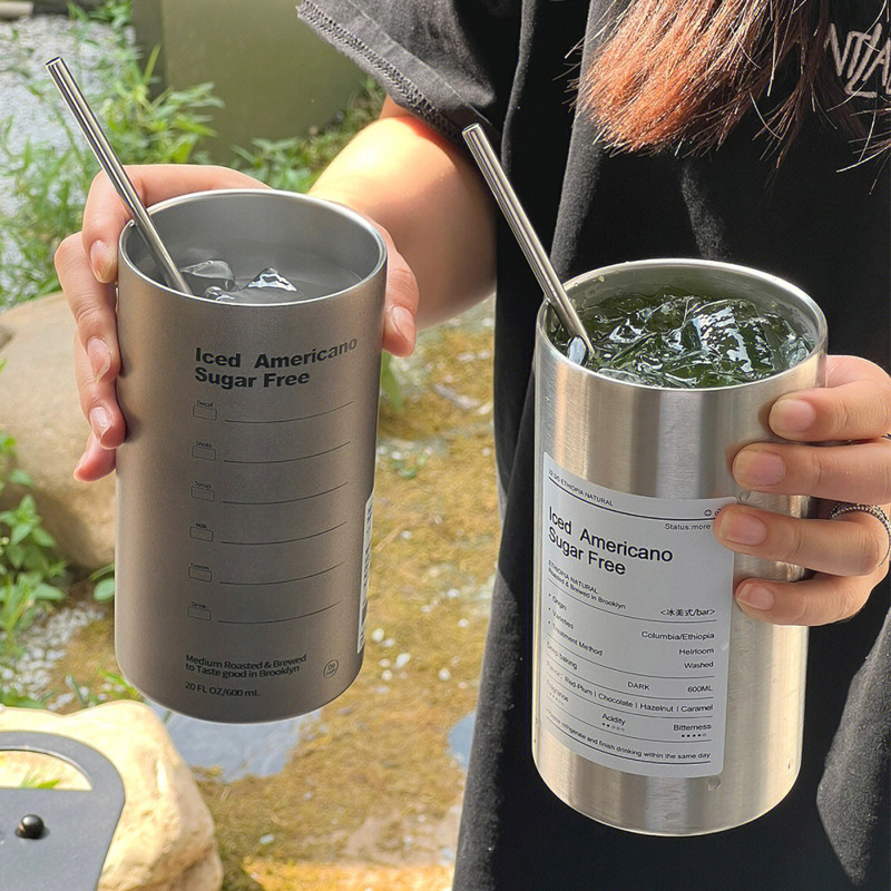 Best-selling cross-border double-layer stainless steel cup milk tea, large-capacity portable coffee cup with high appearance level, creative straw insulated cup Specification drawing
