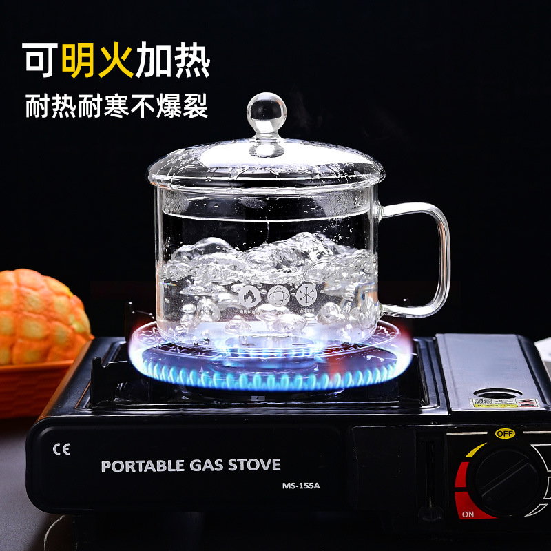 Wholesale large-capacity transparent glass pot, thickened high-temperature resistant double-ear covered instant noodle pot, open flame heating health pot Application Scenario