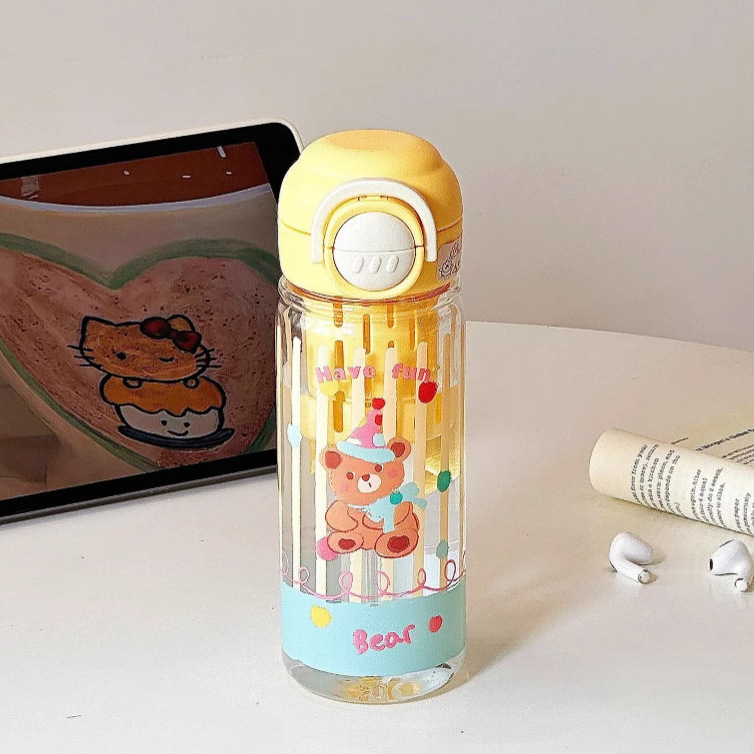Cartoon double drinking cup, high appearance level for girls in summer, cute straw cup, portable for students, special cup for outdoor school full figure